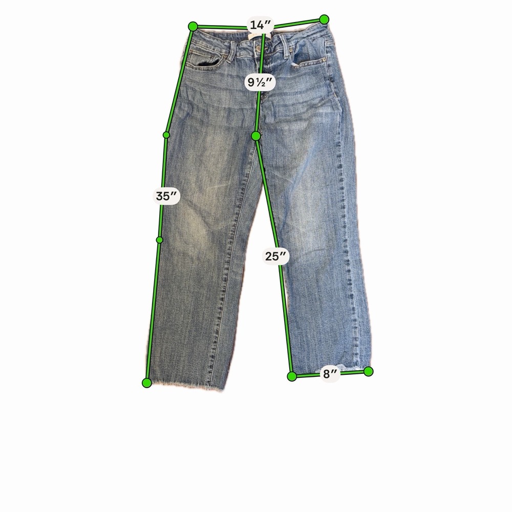 Eunina Women's Mid Rise Bootcut Blue Denim‎ Jeans Stretch 5-Pocket Raw Hem Sz 28 - Picture 11 of 14
